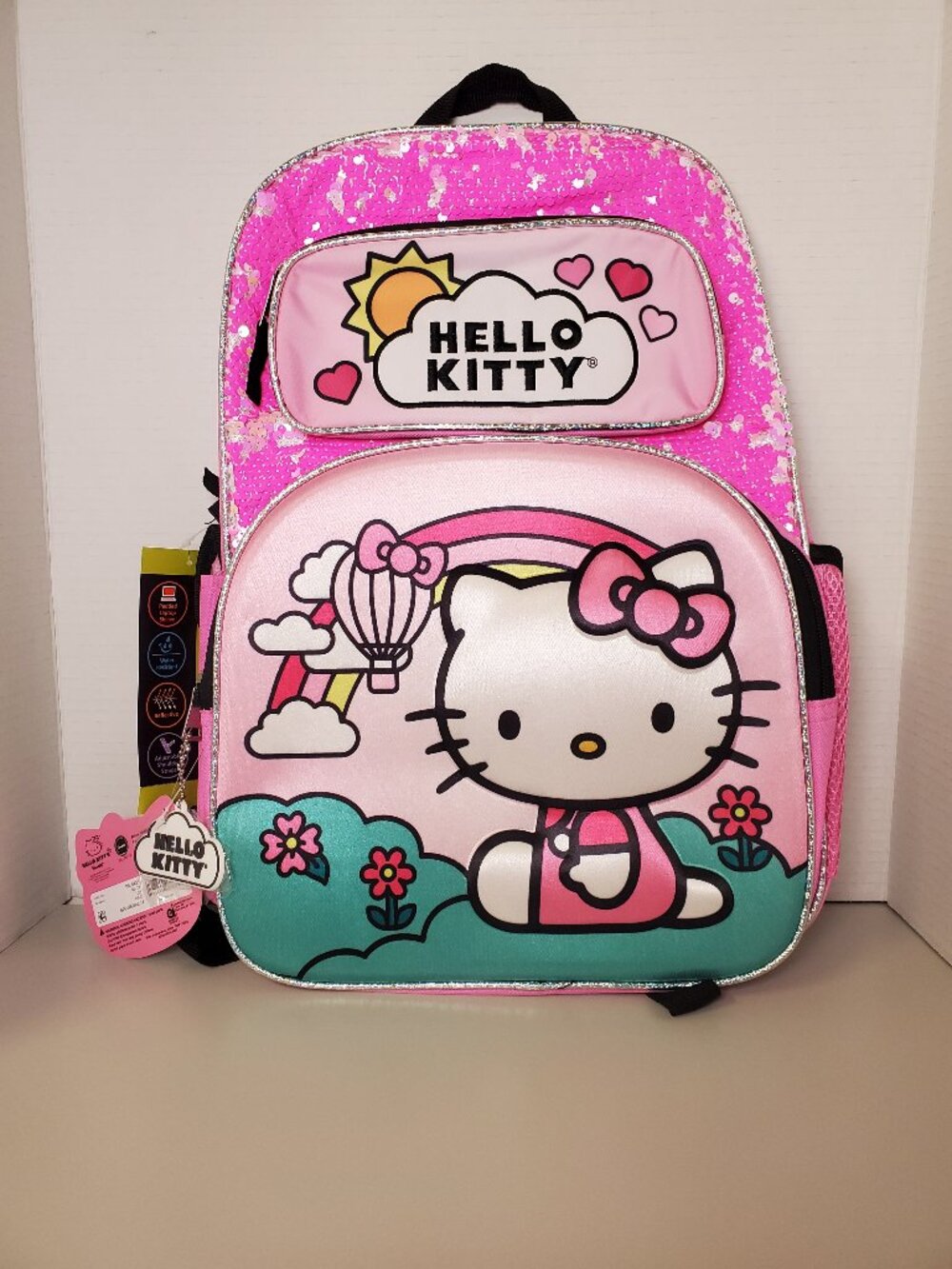Hello Kitty Sanrio 3D Style Girls 17" Sequin Rainbow Backpack Pink New NWT
